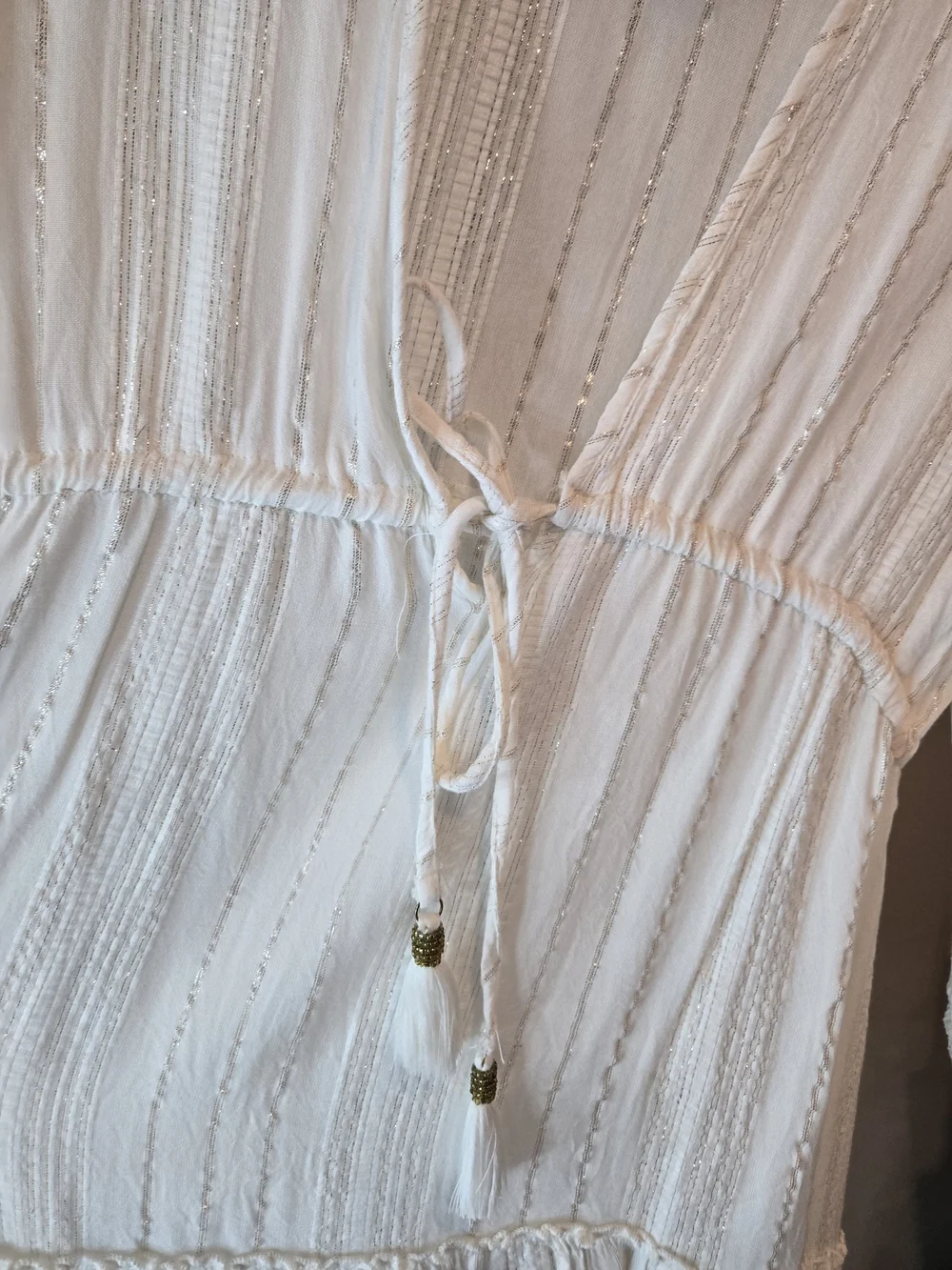 blue island Cream Textured V-Neck Swim Coverup